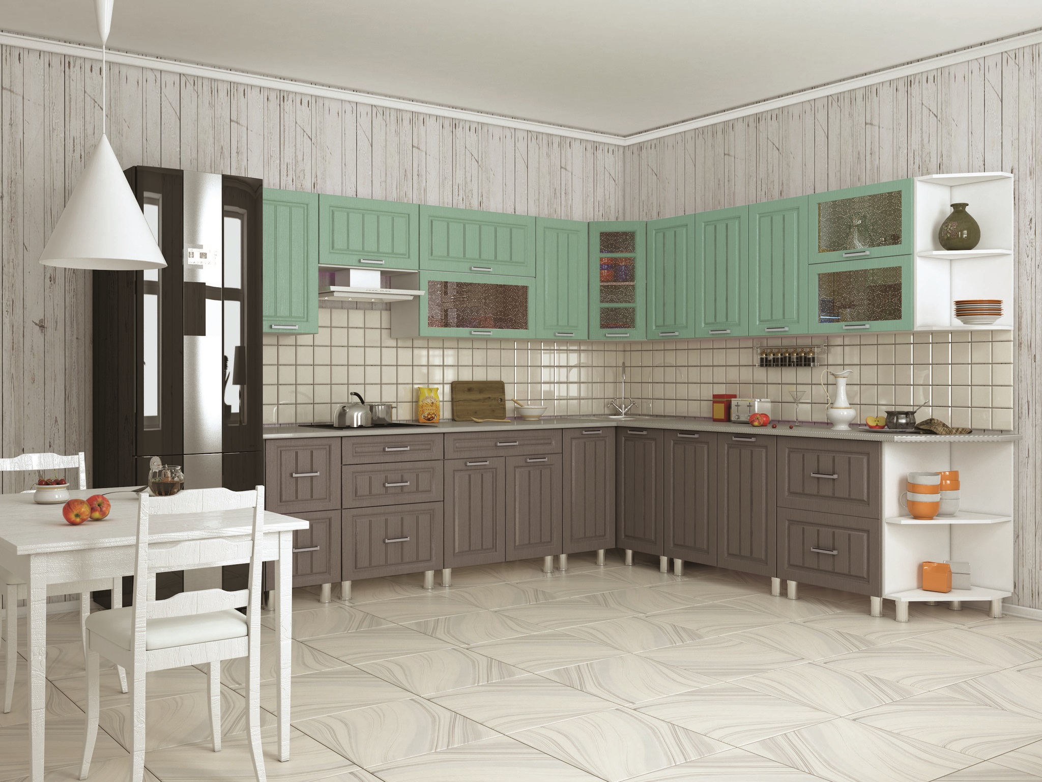 серый гарнитур с зеленым