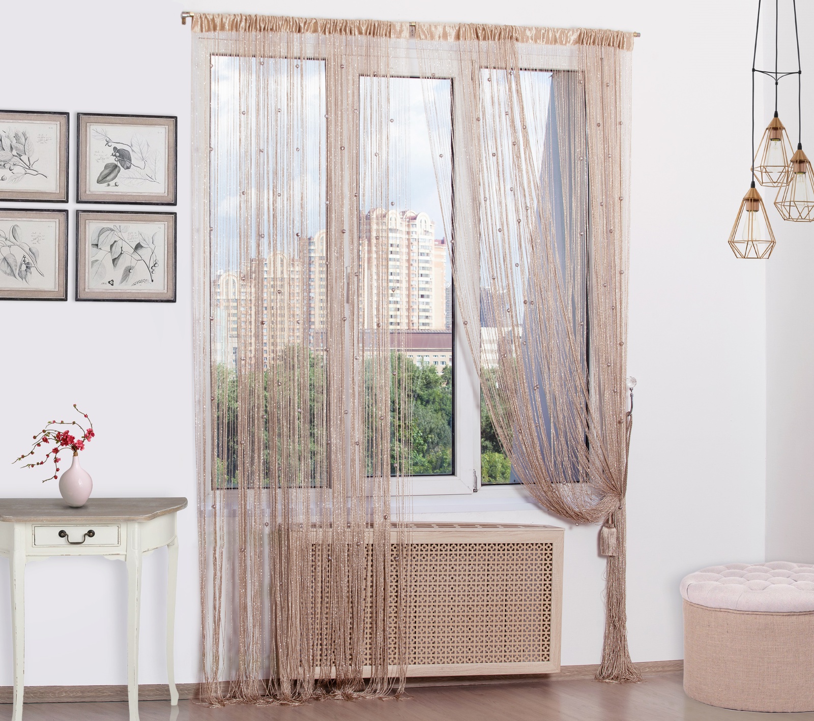 нитяные шторы в спальне