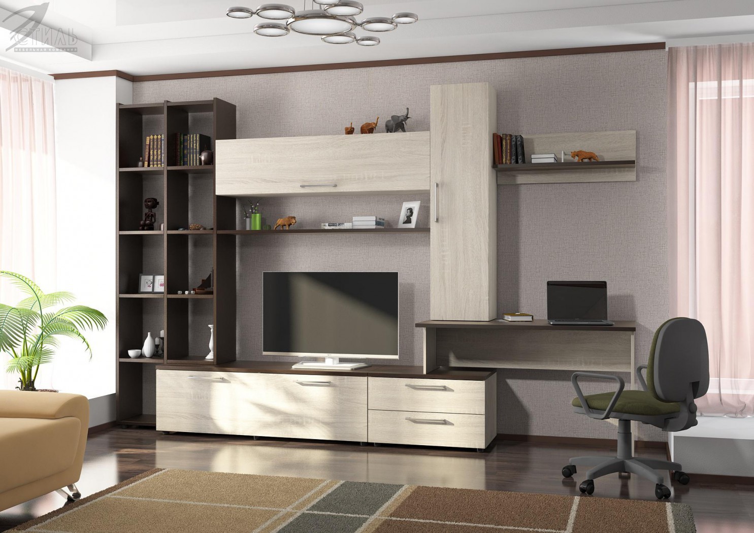 фурнитура в стенках с компьютерным столом