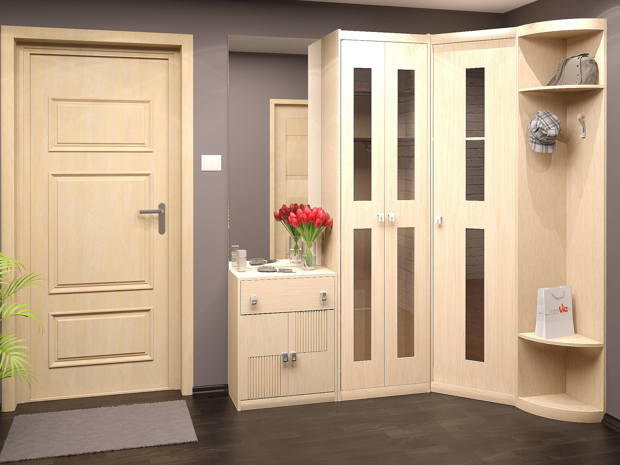 бежевая мебель для маленького коридора