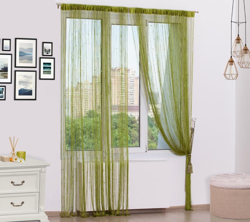 нитяные шторы на кухню зеленые
