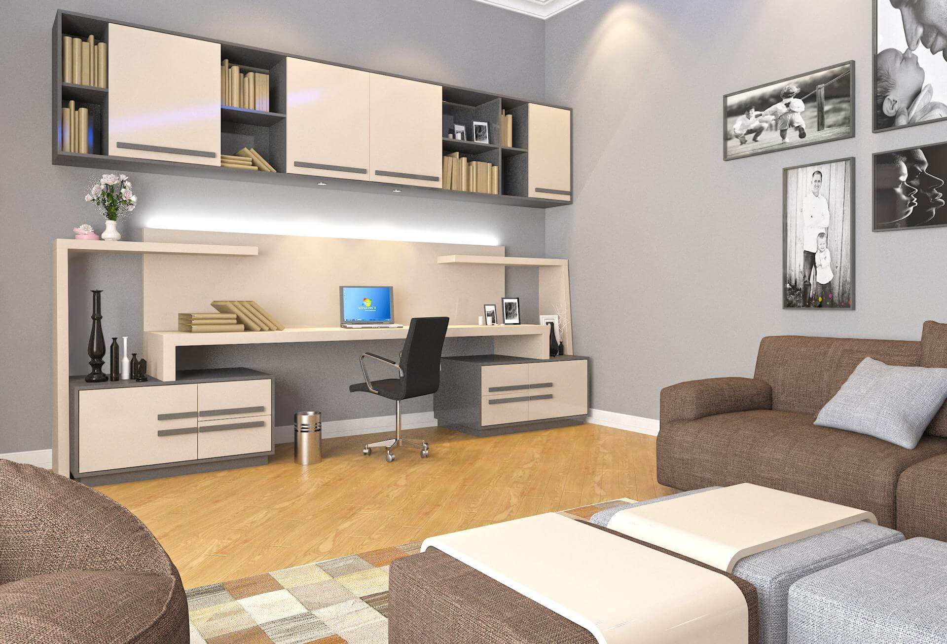 освещение стенки с компьютерным столом