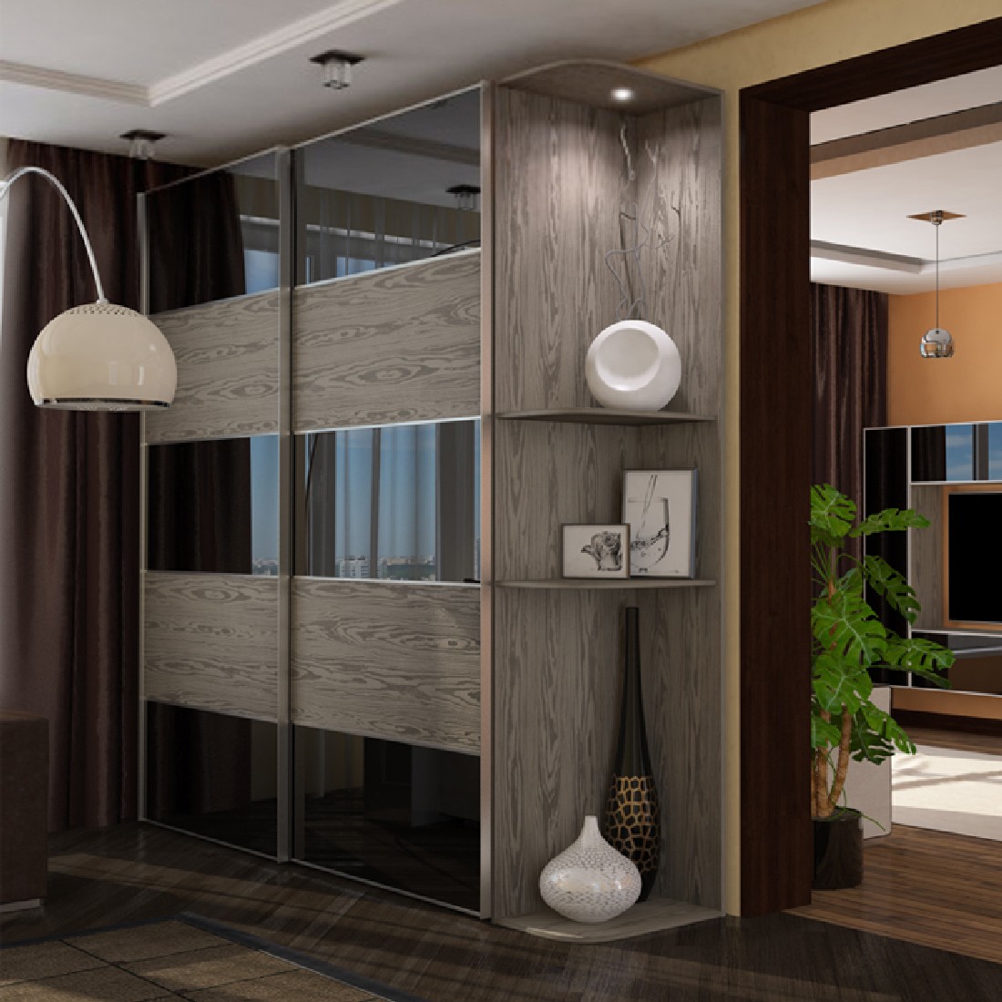 прямоугольный шкаф-купе в гостиной