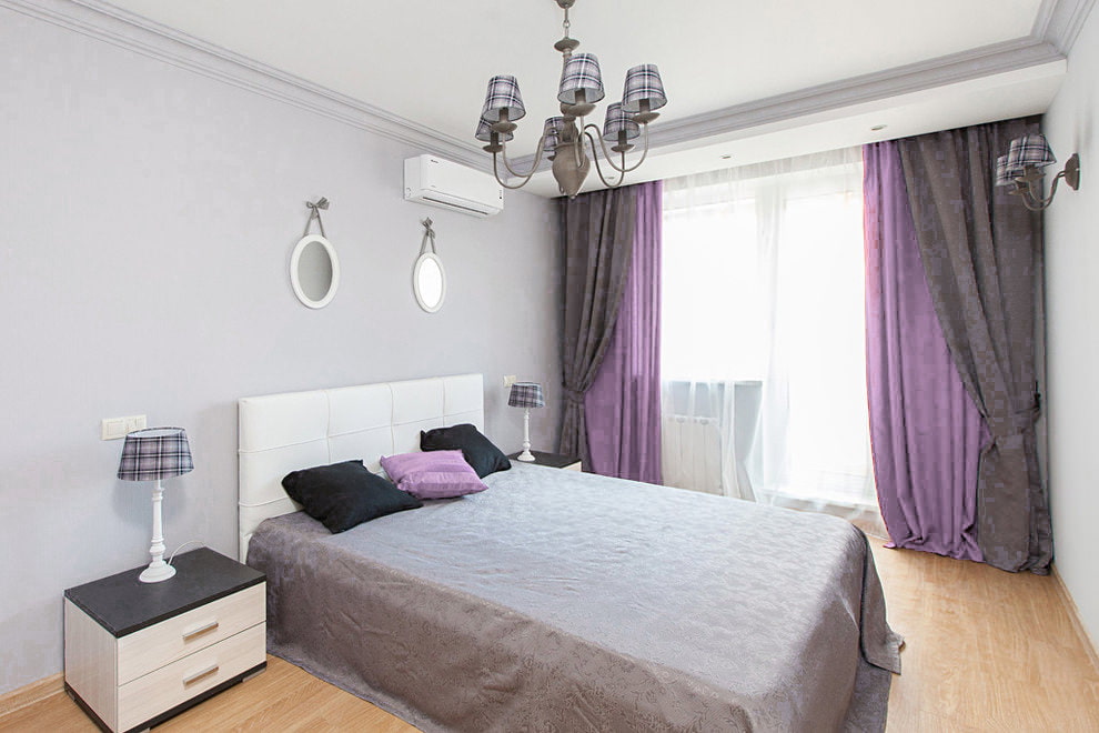 серые шторы в спальне